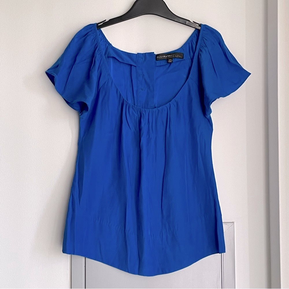 ARITZIA Exclusively with Central Park West Royal Blue 100% Silk Blouse